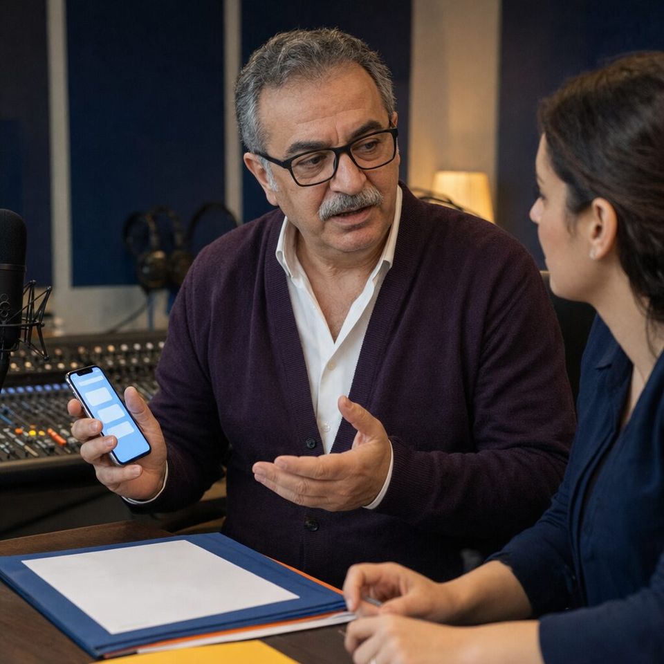 Illustrative photo: the owner of a small professional-training company that runs live webinars asks the Audience Engagement for help from their phone.
