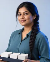 Portrait of Ananya, the fictional persona of the Polish Orchestrator, an AI agent