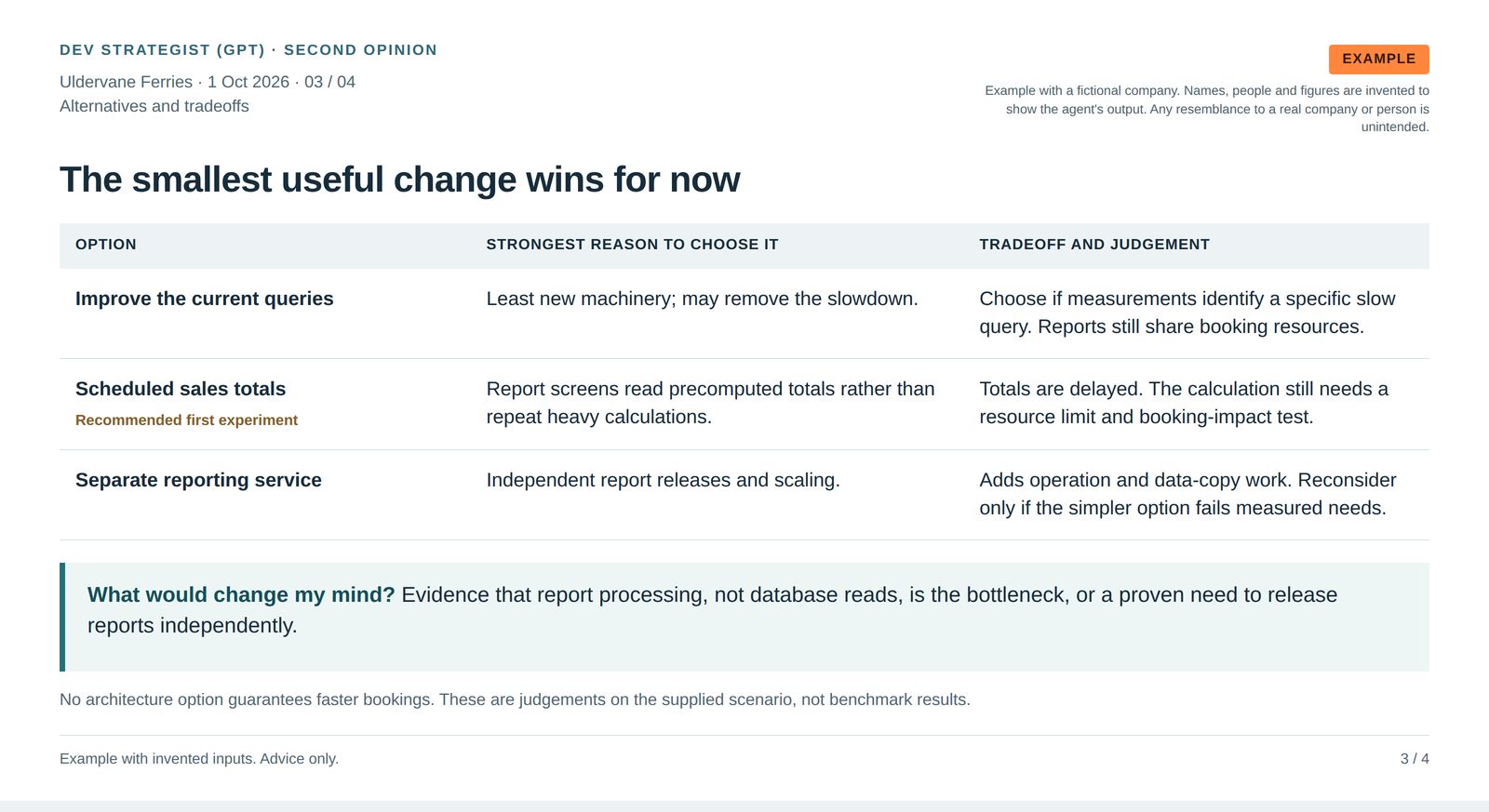 A comparison of query improvements, scheduled totals and a separate reporting service.