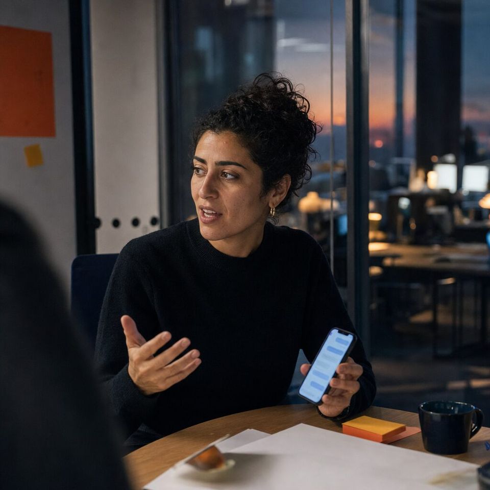 Illustrative photo: the chief technology officer of a logistics software company asks the DevOps — release & deploy for help from their phone.