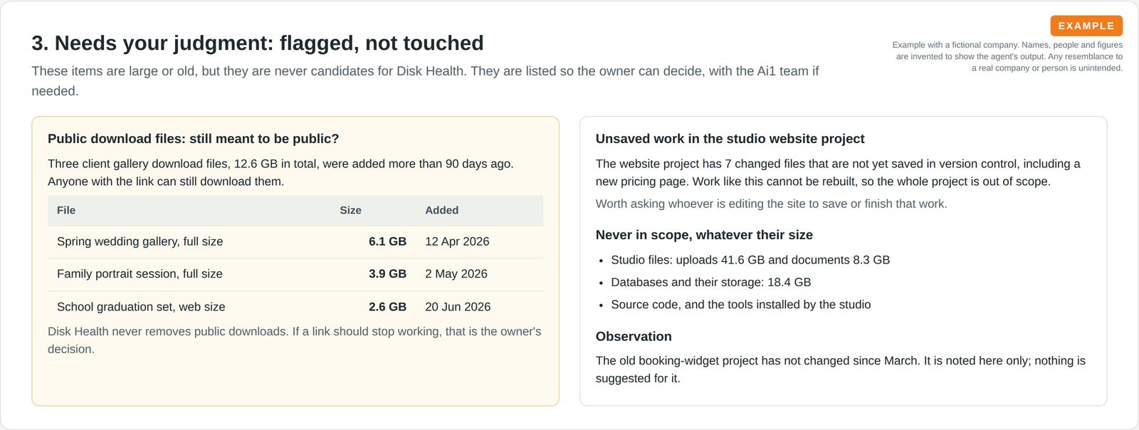 Old public download files flagged with the question still meant to be public, beside unsaved website work and areas that are never in scope.