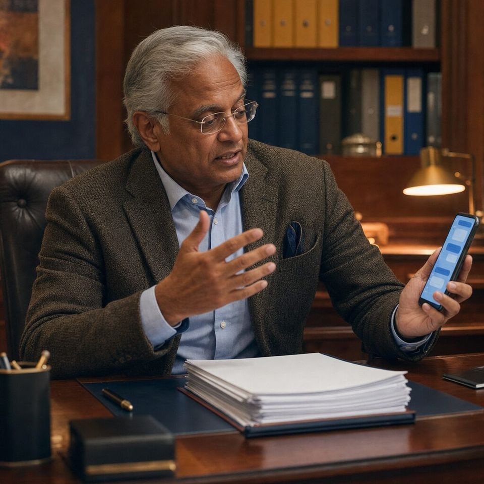 Illustrative photo: the managing director of an engineering firm asks the Lawyer for help from their phone.
