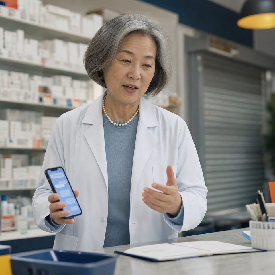 Illustrative photo: the owner of a family-run pharmacy group asks the Security v2 for help from their phone.