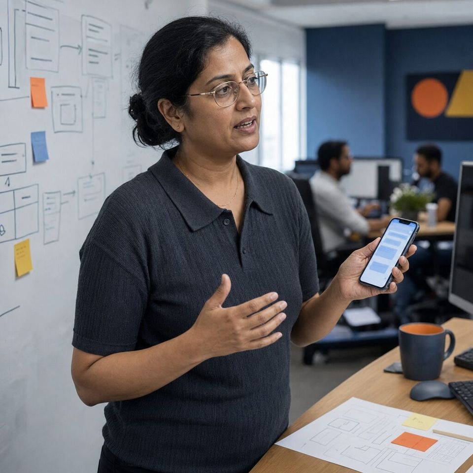 Illustrative photo: the head of engineering at a software company asks the Architect (GPT) for help from their phone.