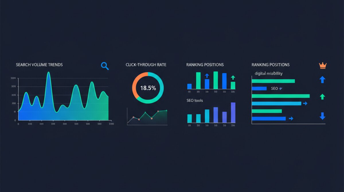 Digital analytics dashboard with colorful data visualization and metrics
