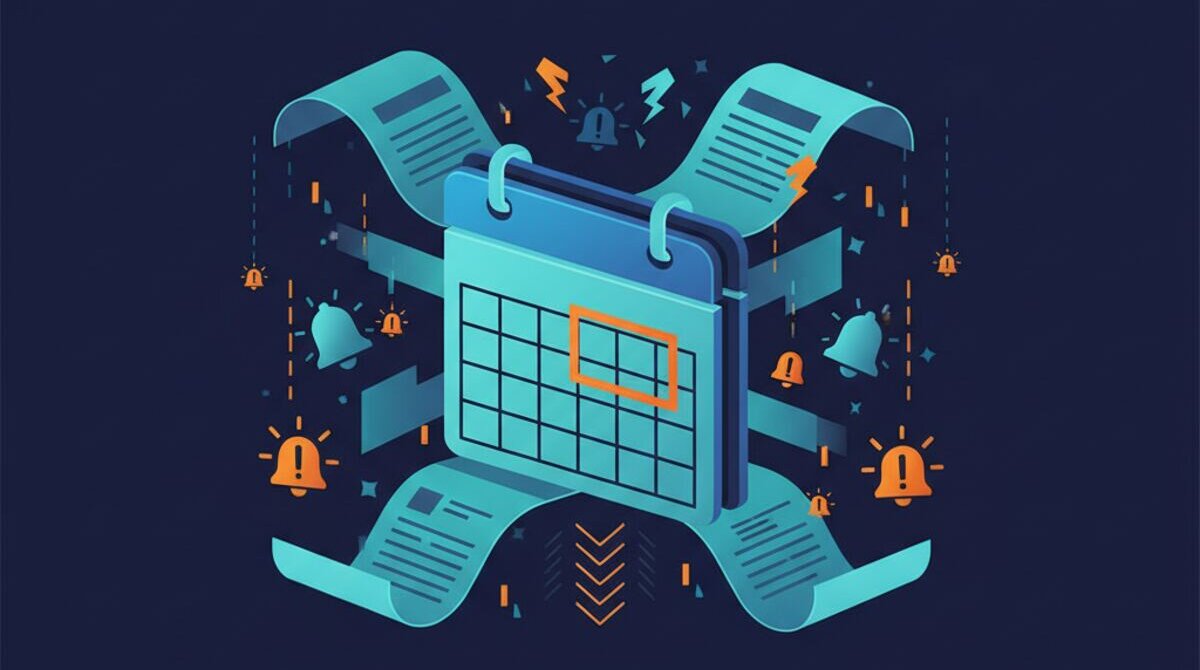 Digital illustration of a closing renewal window with shrinking calendar highlight and cascading alert notifications