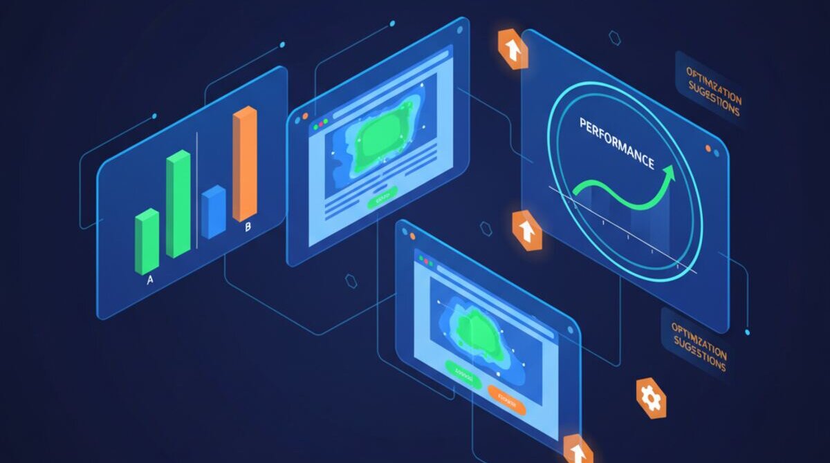 Digital illustration of AI-powered marketing performance analytics with holographic dashboard screens