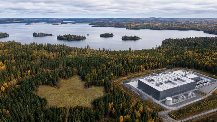 A data center beside a lake in a Canadian forest
